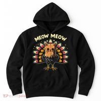 Thanksgiving For Women Meow Cat Turkey Hoodie thumb 0