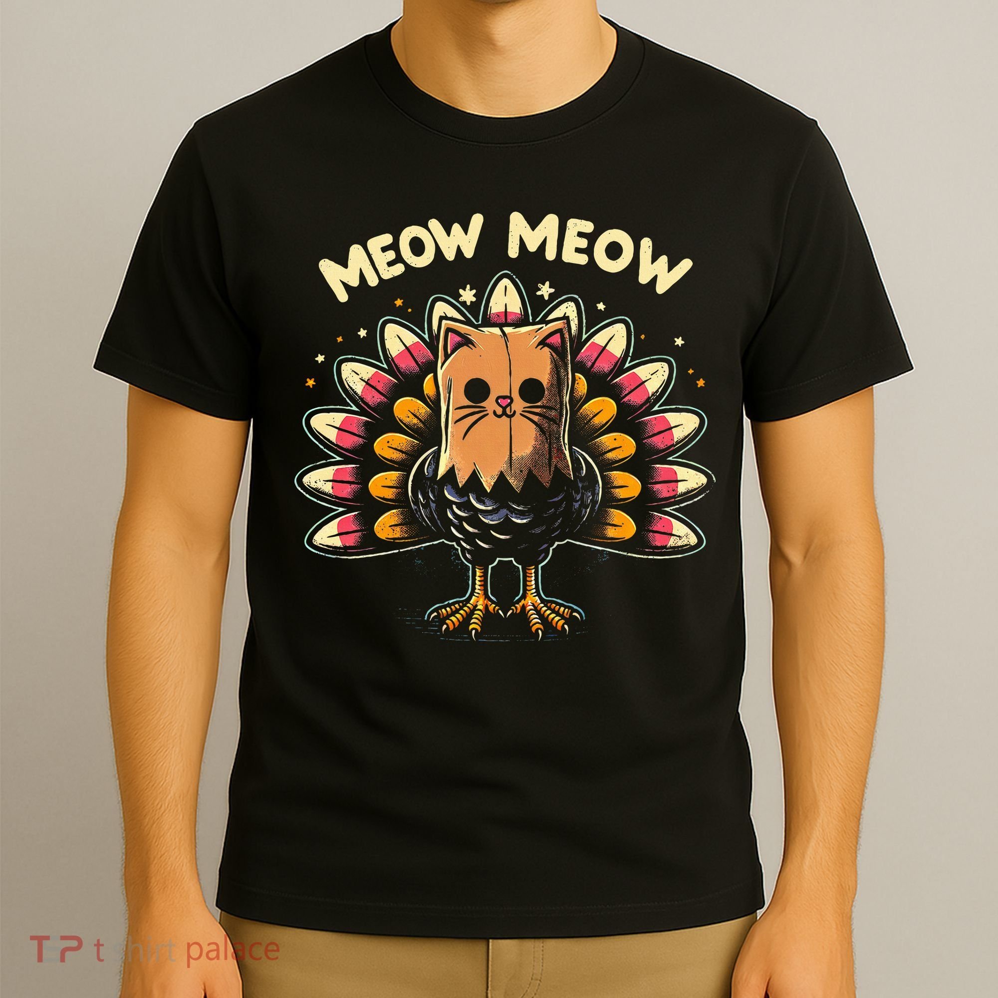 Thanksgiving For Women Meow Cat Turkey T-Shirt
