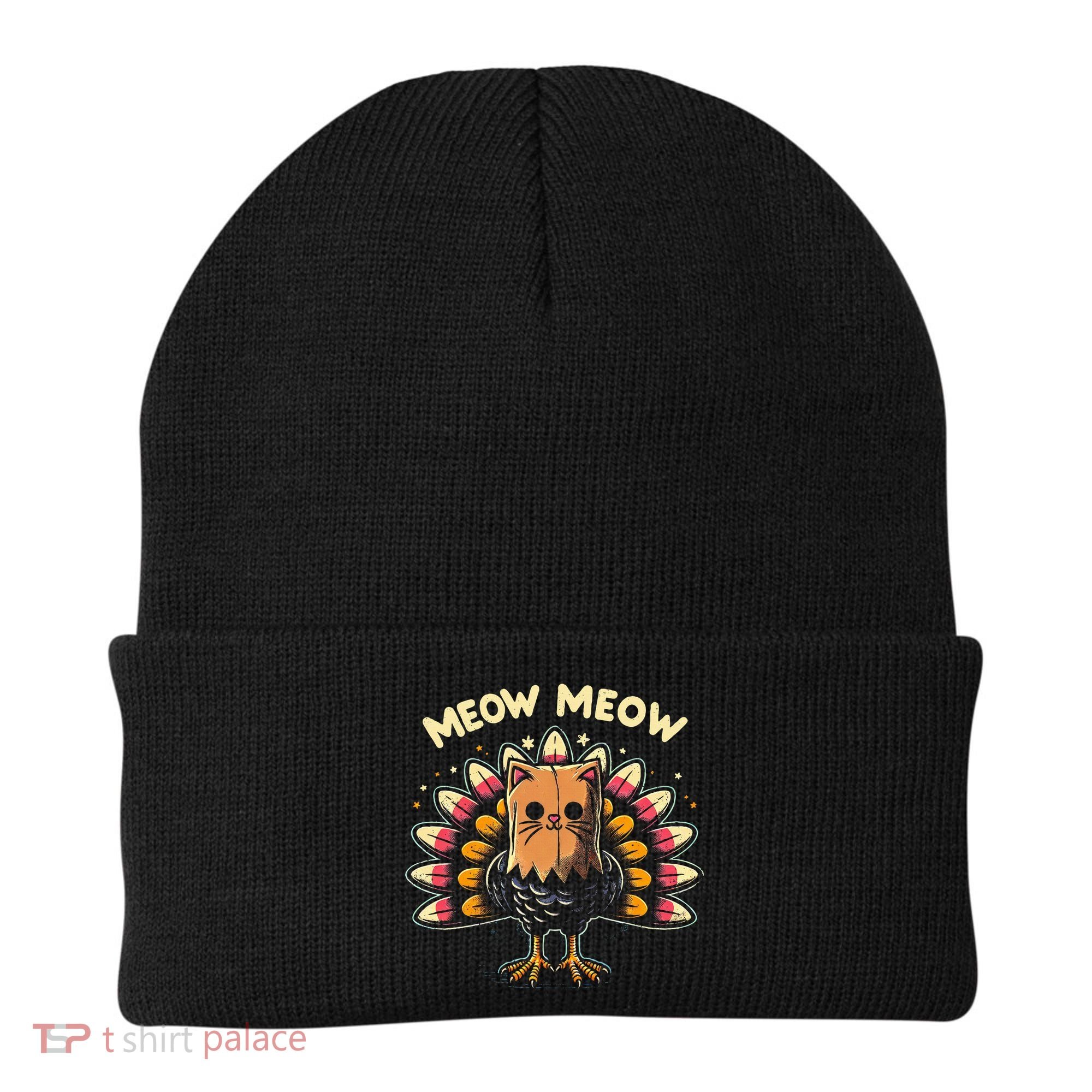 Thanksgiving For Women Meow Cat Turkey Beanie