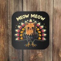 Thanksgiving For Women Meow Cat Turkey Coaster thumb 0