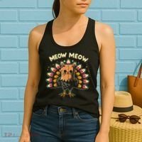Thanksgiving For Women Meow Cat Turkey Women's Tank Top thumb 2