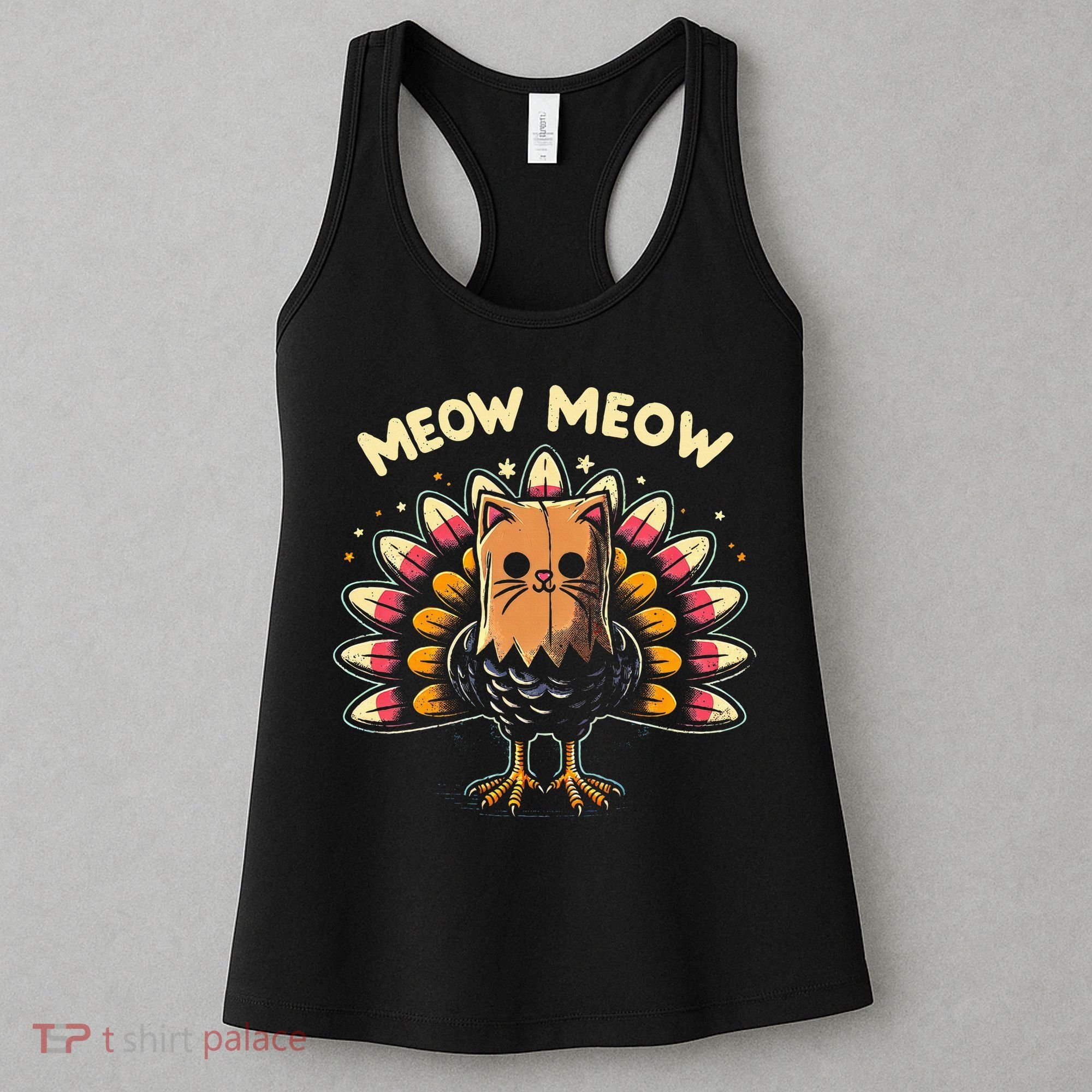Thanksgiving For Women Meow Cat Turkey Women's Tank Top