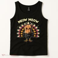 Thanksgiving For Women Meow Cat Turkey Tank Top thumb 2