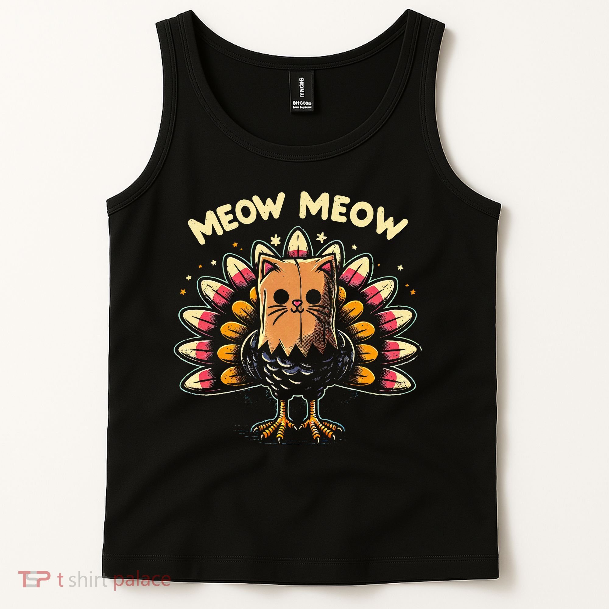 Thanksgiving For Women Meow Cat Turkey Tank Top