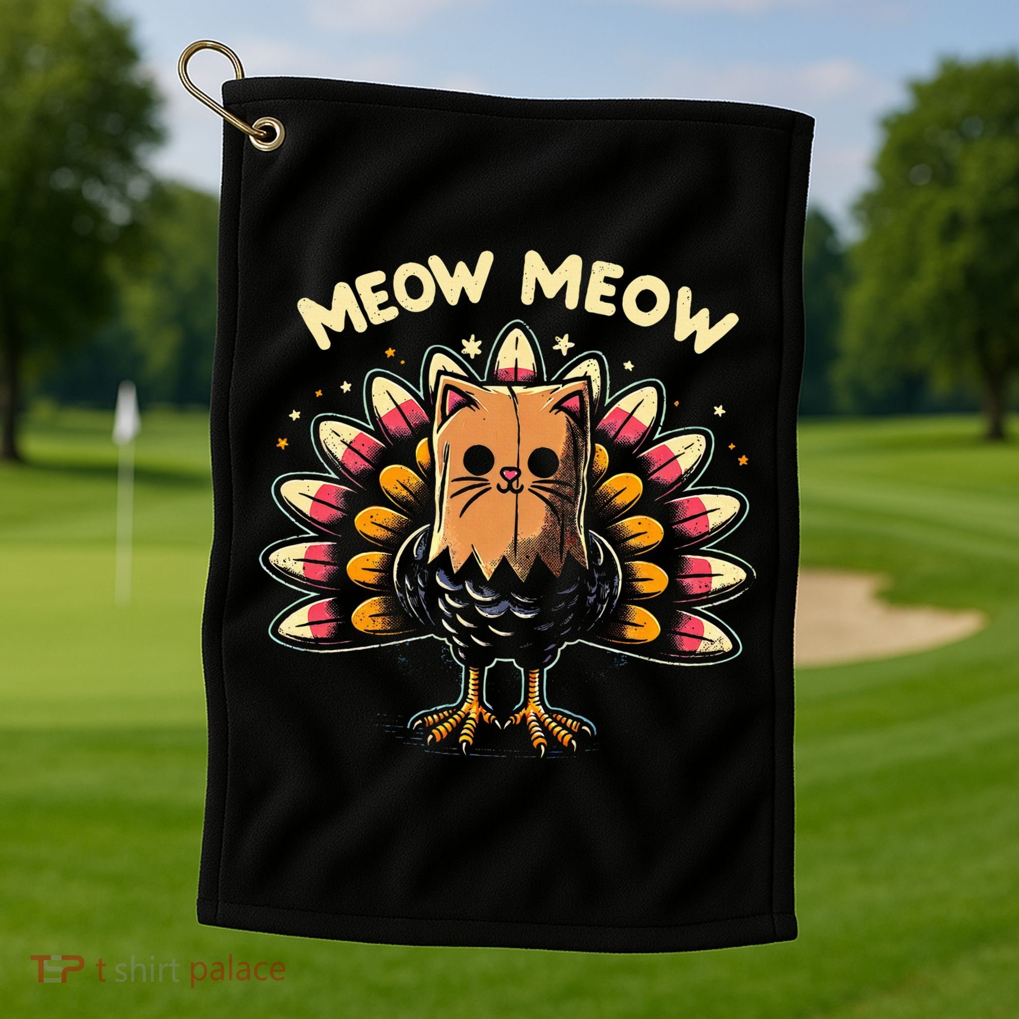 Thanksgiving For Women Meow Cat Turkey Golf Towel