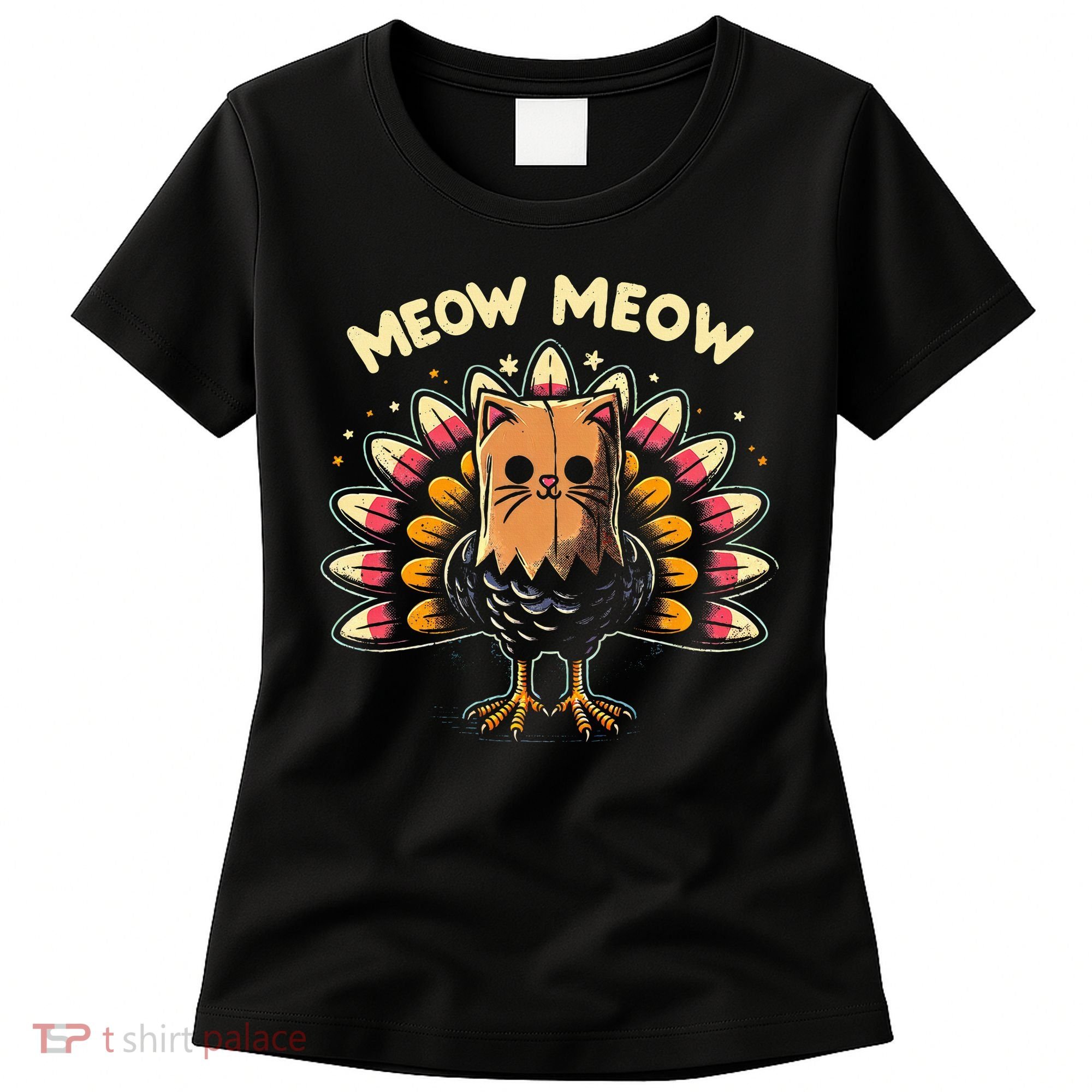 Thanksgiving For Women Meow Cat Turkey Women's T-Shirt