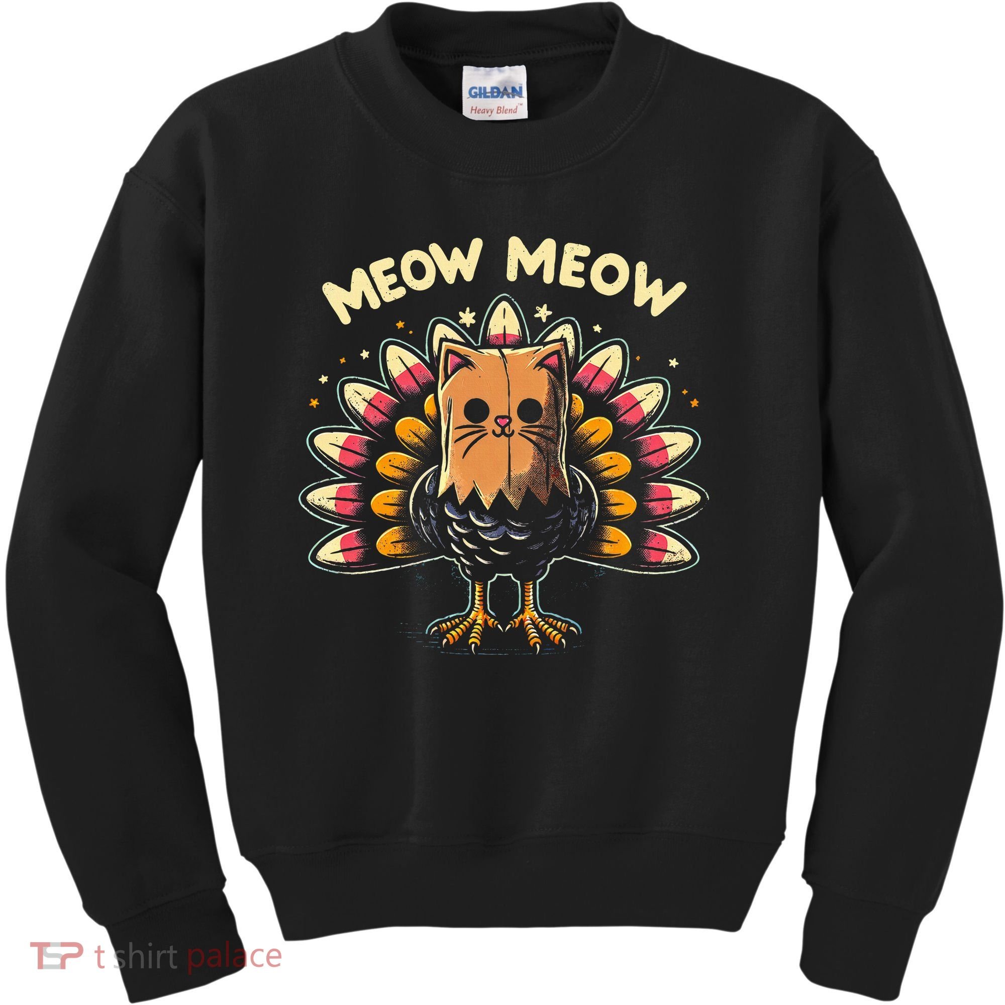 Thanksgiving For Women Meow Cat Turkey Kids Sweatshirt
