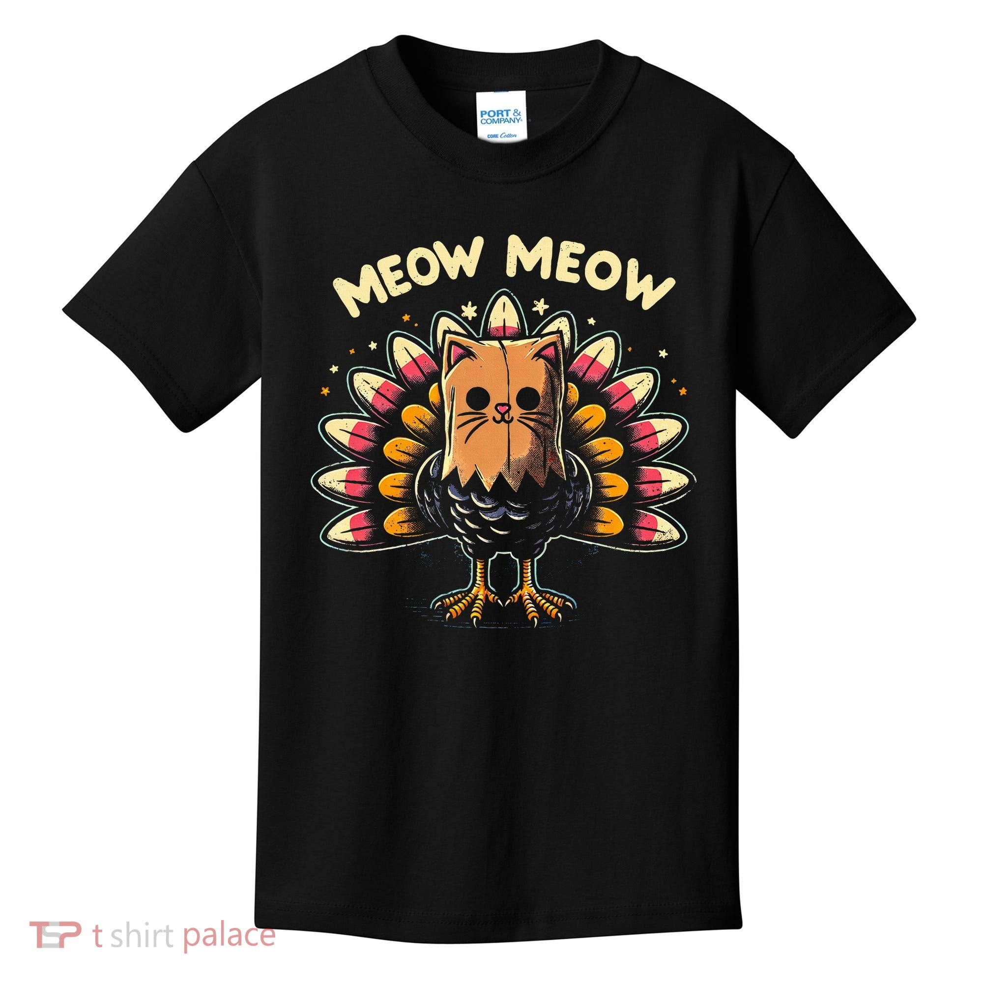 Thanksgiving For Women Meow Cat Turkey Kids T-Shirt