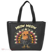 Thanksgiving For Women Meow Cat Turkey Tote Bag thumb 0