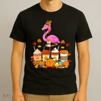 Thanksgiving Flamingo Wearing Hat Fall Coffee Cups Lover T-Shirt thumb 3