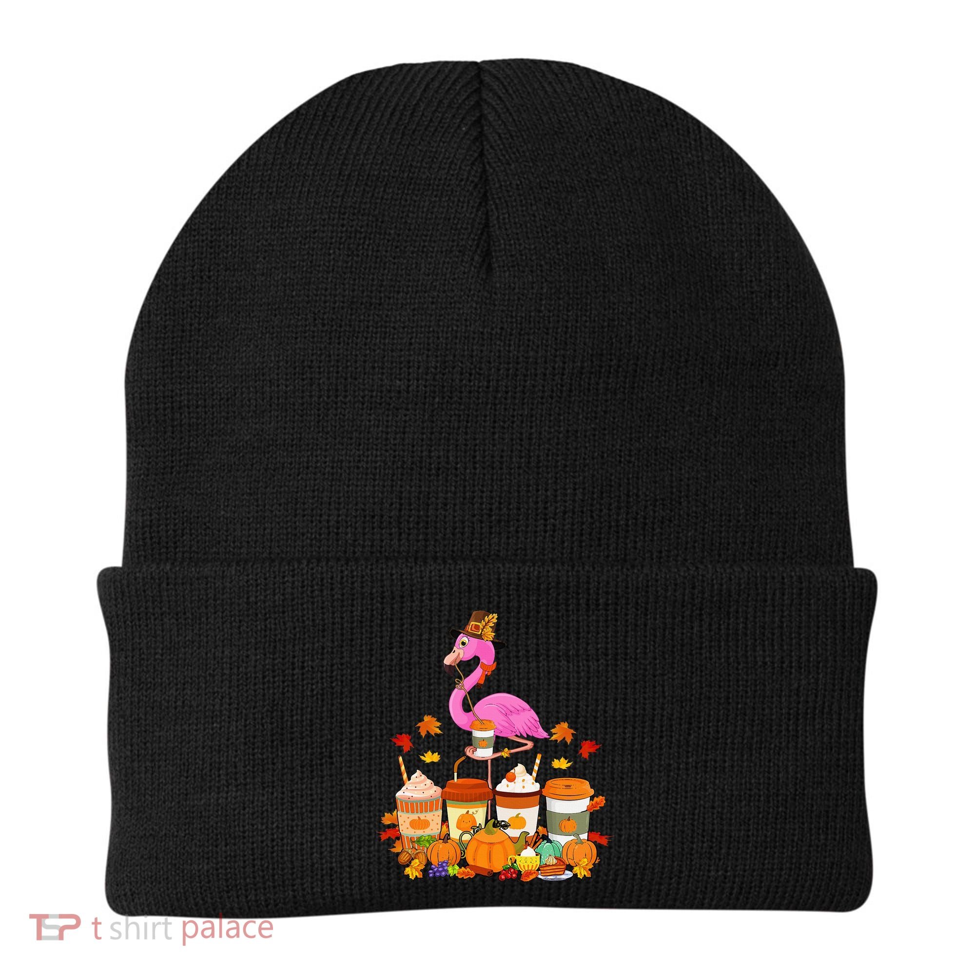 Thanksgiving Flamingo Wearing Hat Fall Coffee Cups Lover Beanie
