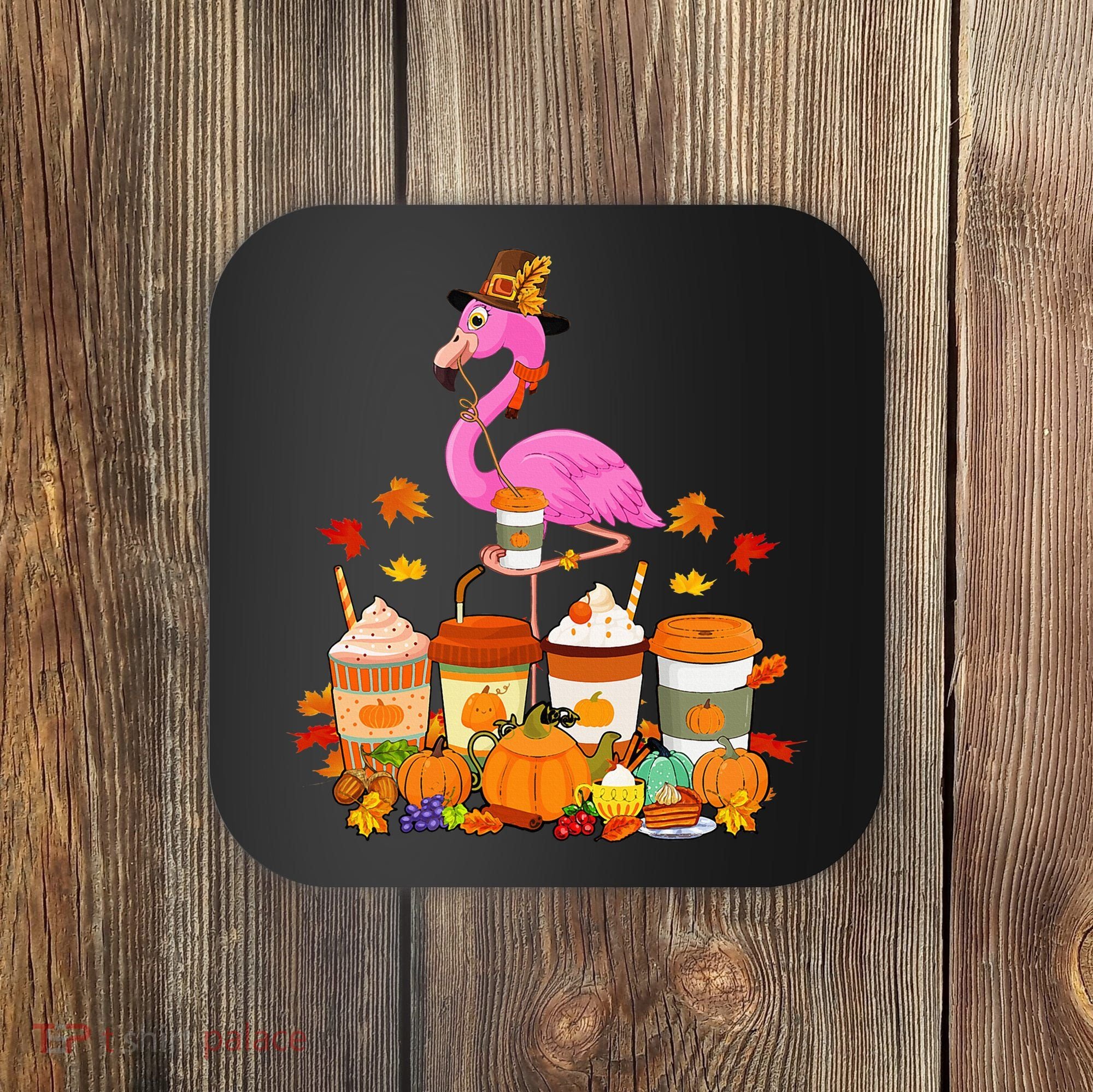 Thanksgiving Flamingo Wearing Hat Fall Coffee Cups Lover Coaster