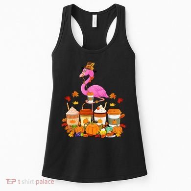 Thanksgiving Flamingo Wearing Hat Fall Coffee Cups Lover Women's Tank Top