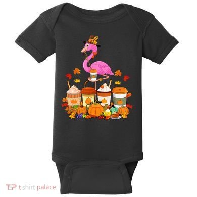 Thanksgiving Flamingo Wearing Hat Fall Coffee Cups Lover Baby Bodysuit