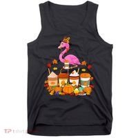 Thanksgiving Flamingo Wearing Hat Fall Coffee Cups Lover Tank Top thumb 0