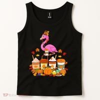 Thanksgiving Flamingo Wearing Hat Fall Coffee Cups Lover Tank Top thumb 2