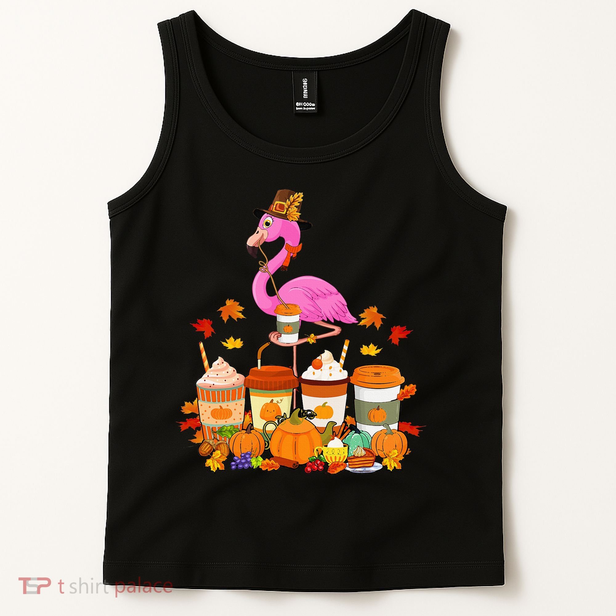 Thanksgiving Flamingo Wearing Hat Fall Coffee Cups Lover Tank Top