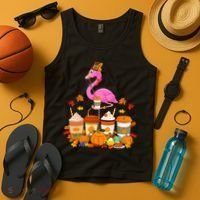 Thanksgiving Flamingo Wearing Hat Fall Coffee Cups Lover Tank Top thumb 4