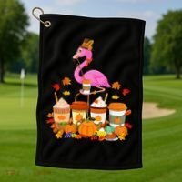 Thanksgiving Flamingo Wearing Hat Fall Coffee Cups Lover Golf Towel thumb 1