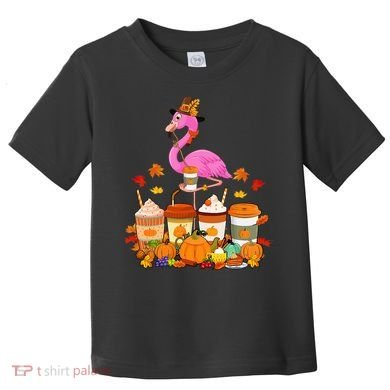 Thanksgiving Flamingo Wearing Hat Fall Coffee Cups Lover Toddler T-Shirt