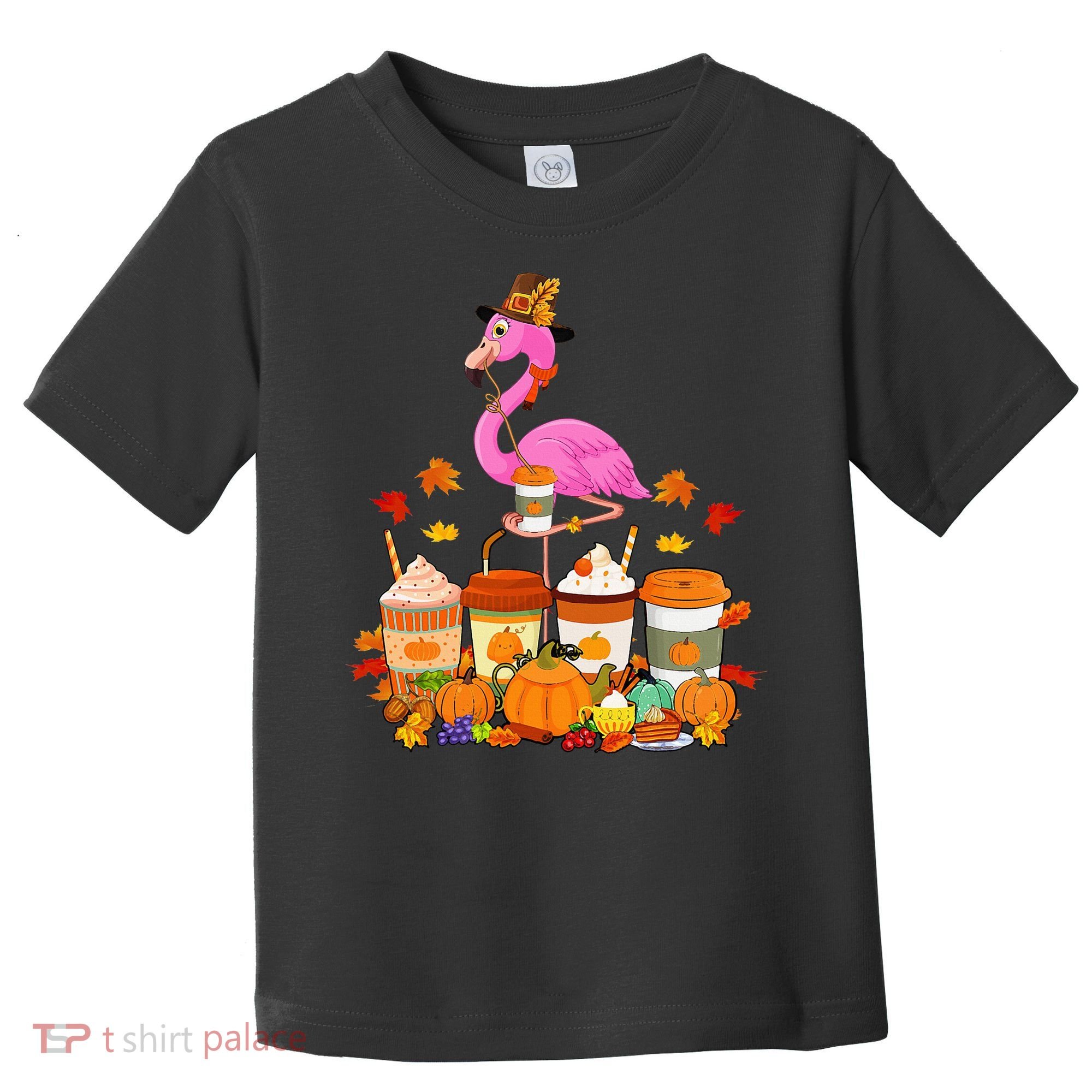 Thanksgiving Flamingo Wearing Hat Fall Coffee Cups Lover Toddler T-Shirt