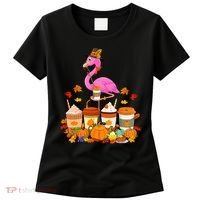 Thanksgiving Flamingo Wearing Hat Fall Coffee Cups Lover Women's T-Shirt thumb 0