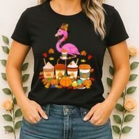 Thanksgiving Flamingo Wearing Hat Fall Coffee Cups Lover Women's T-Shirt thumb 2