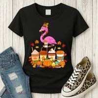 Thanksgiving Flamingo Wearing Hat Fall Coffee Cups Lover Women's T-Shirt thumb 3