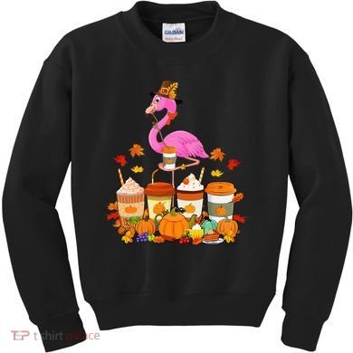 Thanksgiving Flamingo Wearing Hat Fall Coffee Cups Lover Kids Sweatshirt
