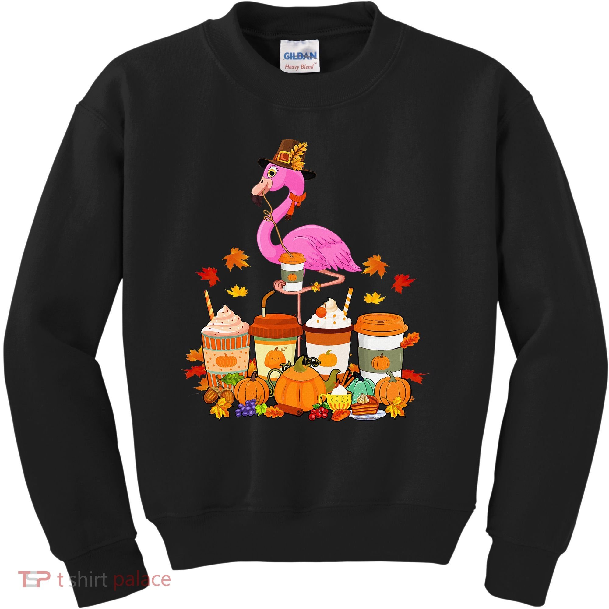 Thanksgiving Flamingo Wearing Hat Fall Coffee Cups Lover Kids Sweatshirt