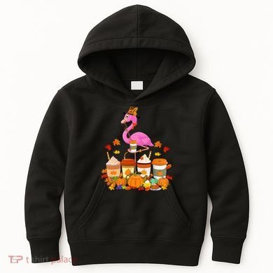 Thanksgiving Flamingo Wearing Hat Fall Coffee Cups Lover Kids Hoodie