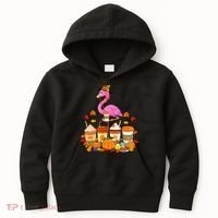 Thanksgiving Flamingo Wearing Hat Fall Coffee Cups Lover Kids Hoodie thumb 0