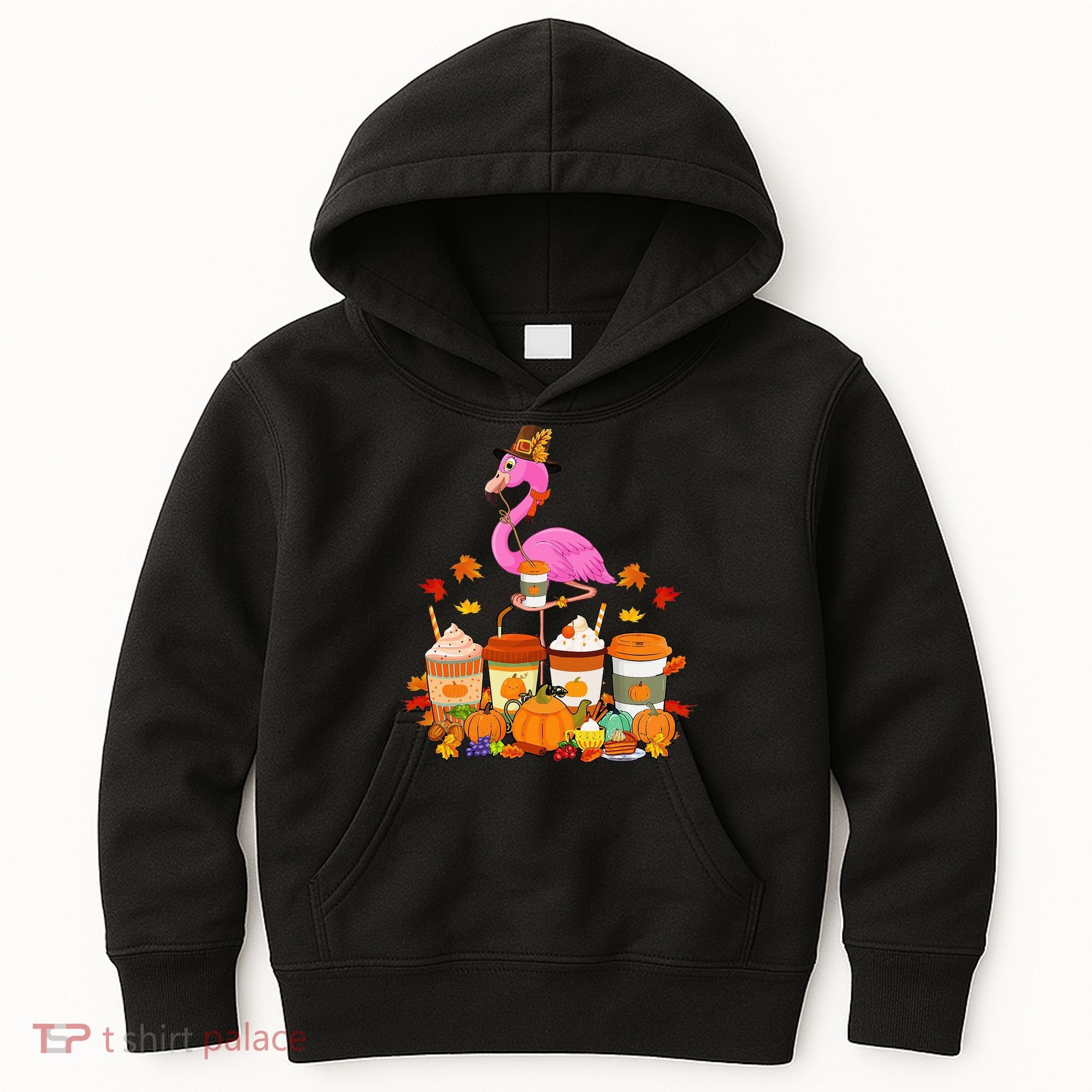 Thanksgiving Flamingo Wearing Hat Fall Coffee Cups Lover Kids Hoodie