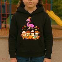 Thanksgiving Flamingo Wearing Hat Fall Coffee Cups Lover Kids Hoodie thumb 3