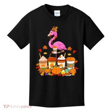 Thanksgiving Flamingo Wearing Hat Fall Coffee Cups Lover Kids T-Shirt