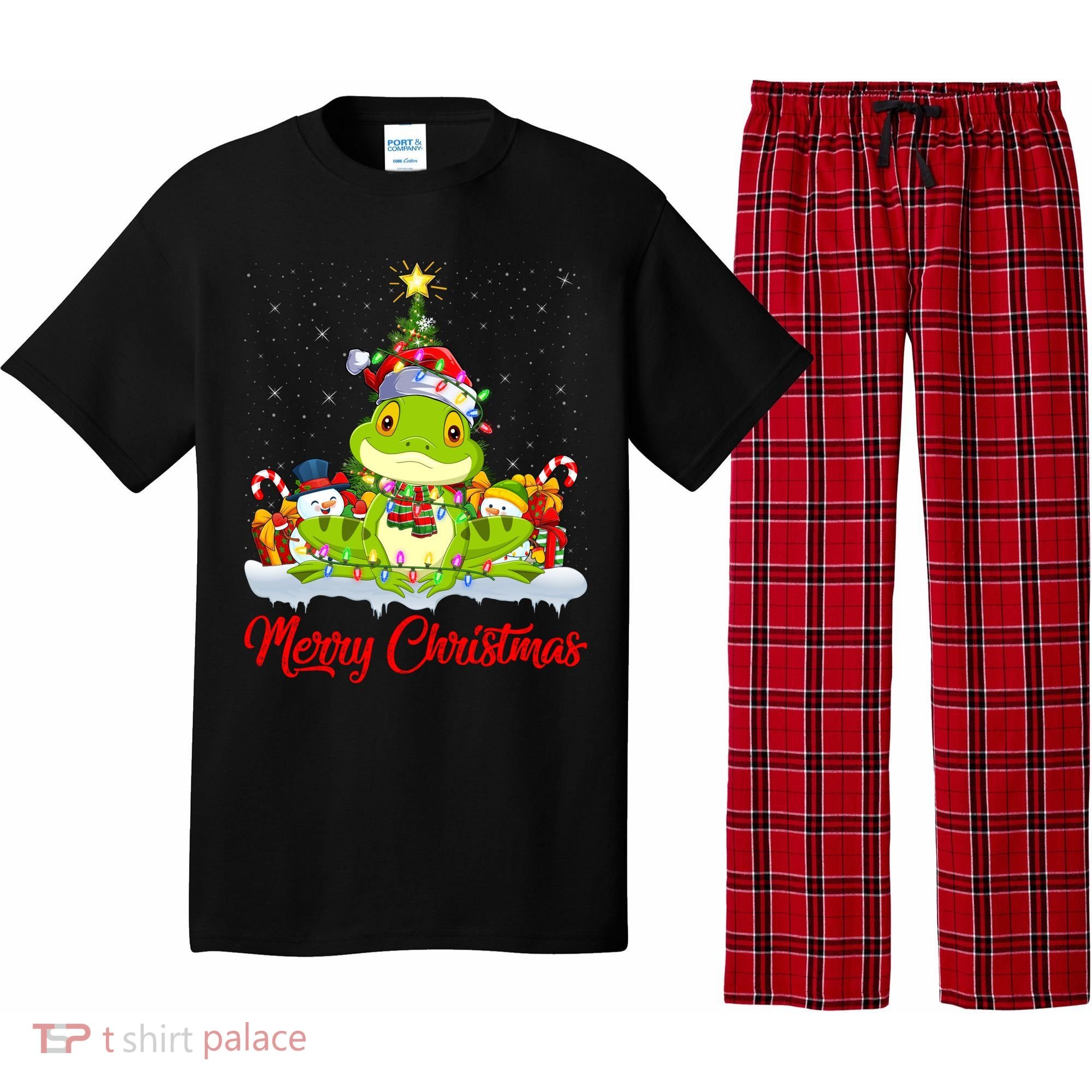 Tree Frog Xmas Tree Lighting Santa Tree Frog Christmas Funny Gift Pajama Set