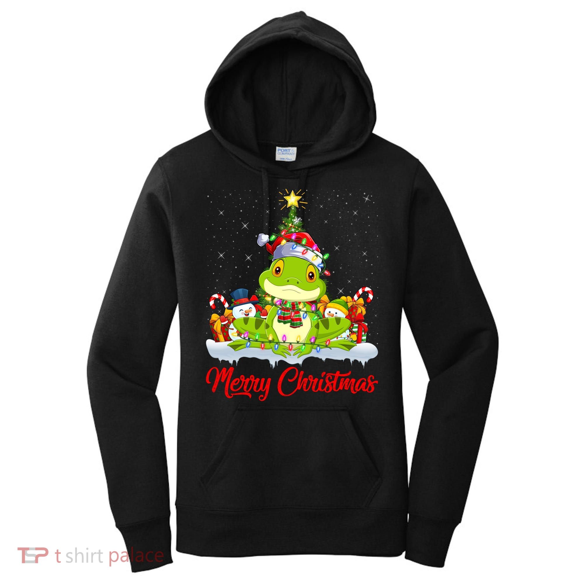 Tree Frog Xmas Tree Lighting Santa Tree Frog Christmas Funny Gift Women's Hoodie