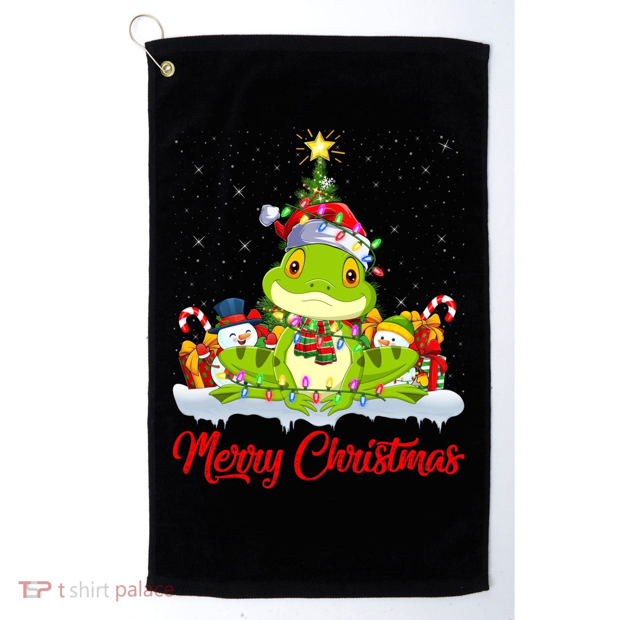 Tree Frog Xmas Tree Lighting Santa Tree Frog Christmas Funny Gift Golf Towel