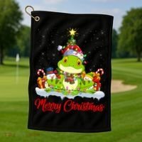 Tree Frog Xmas Tree Lighting Santa Tree Frog Christmas Funny Gift Golf Towel thumb 1