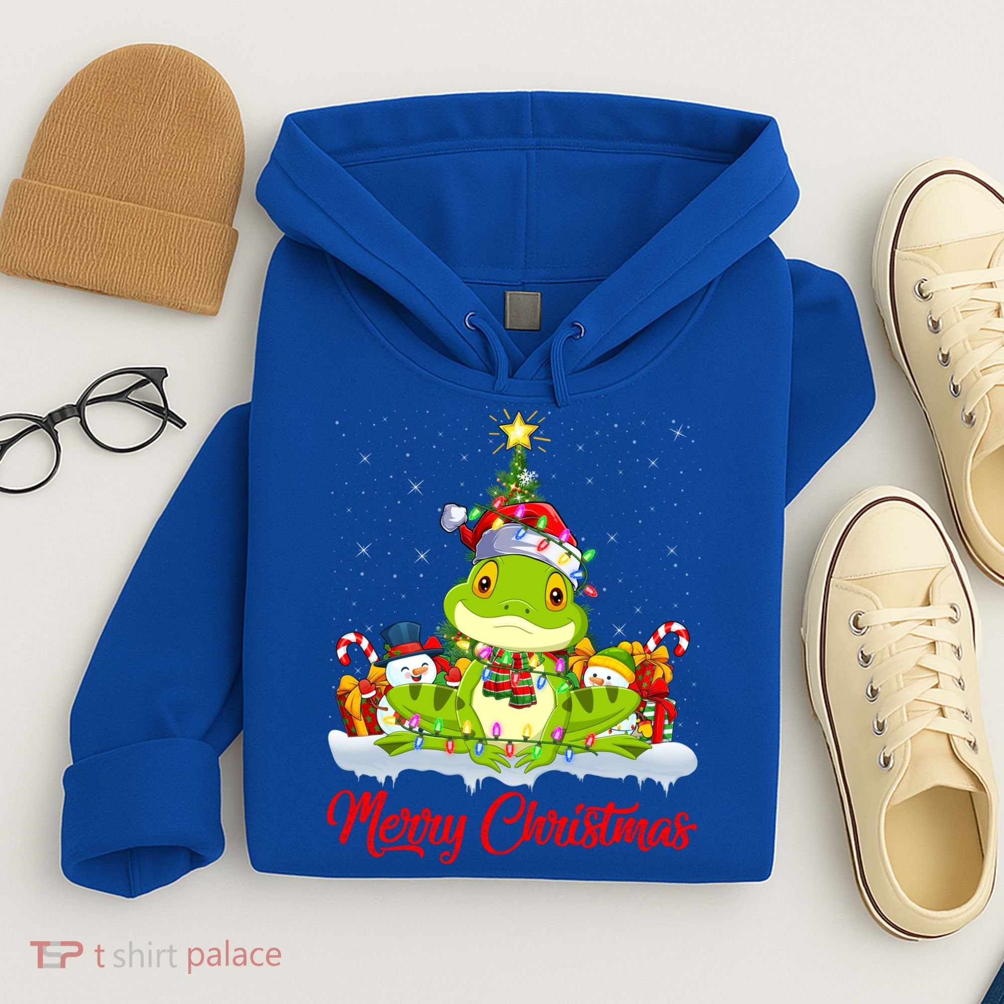 Tree Frog Xmas Tree Lighting Santa Tree Frog Christmas Funny Gift Hoodie