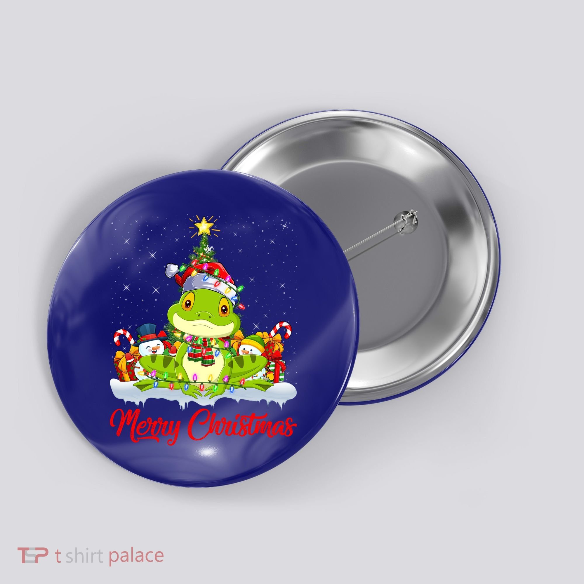 Tree Frog Xmas Tree Lighting Santa Tree Frog Christmas Funny Gift Button