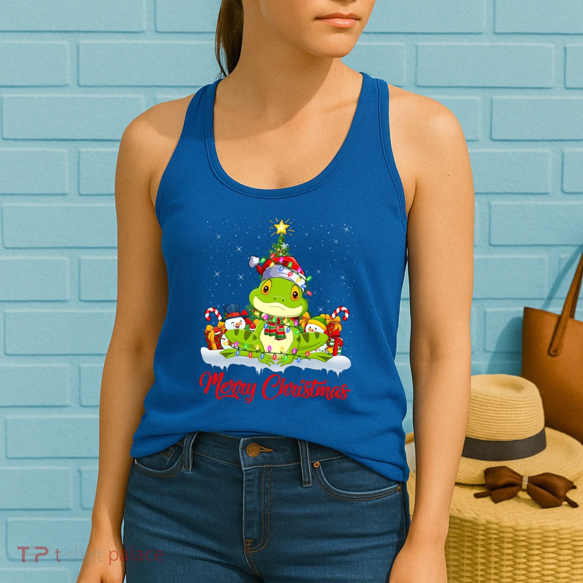 Tree Frog Xmas Tree Lighting Santa Tree Frog Christmas Funny Gift Women's Tank Top