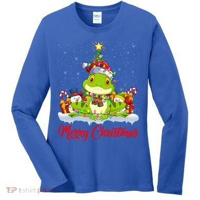 Tree Frog Xmas Tree Lighting Santa Tree Frog Christmas Funny Gift Women's Long Sleeve Shirt