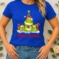 Tree Frog Xmas Tree Lighting Santa Tree Frog Christmas Funny Gift Women's T-Shirt thumb 2