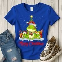 Tree Frog Xmas Tree Lighting Santa Tree Frog Christmas Funny Gift Women's T-Shirt thumb 3