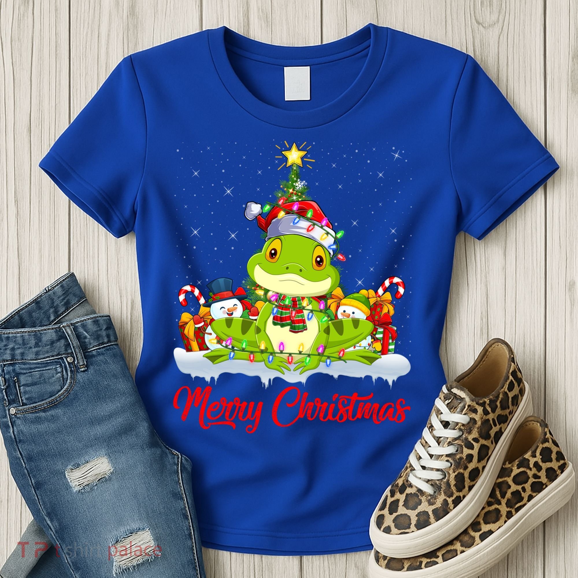 Tree Frog Xmas Tree Lighting Santa Tree Frog Christmas Funny Gift Women's T-Shirt