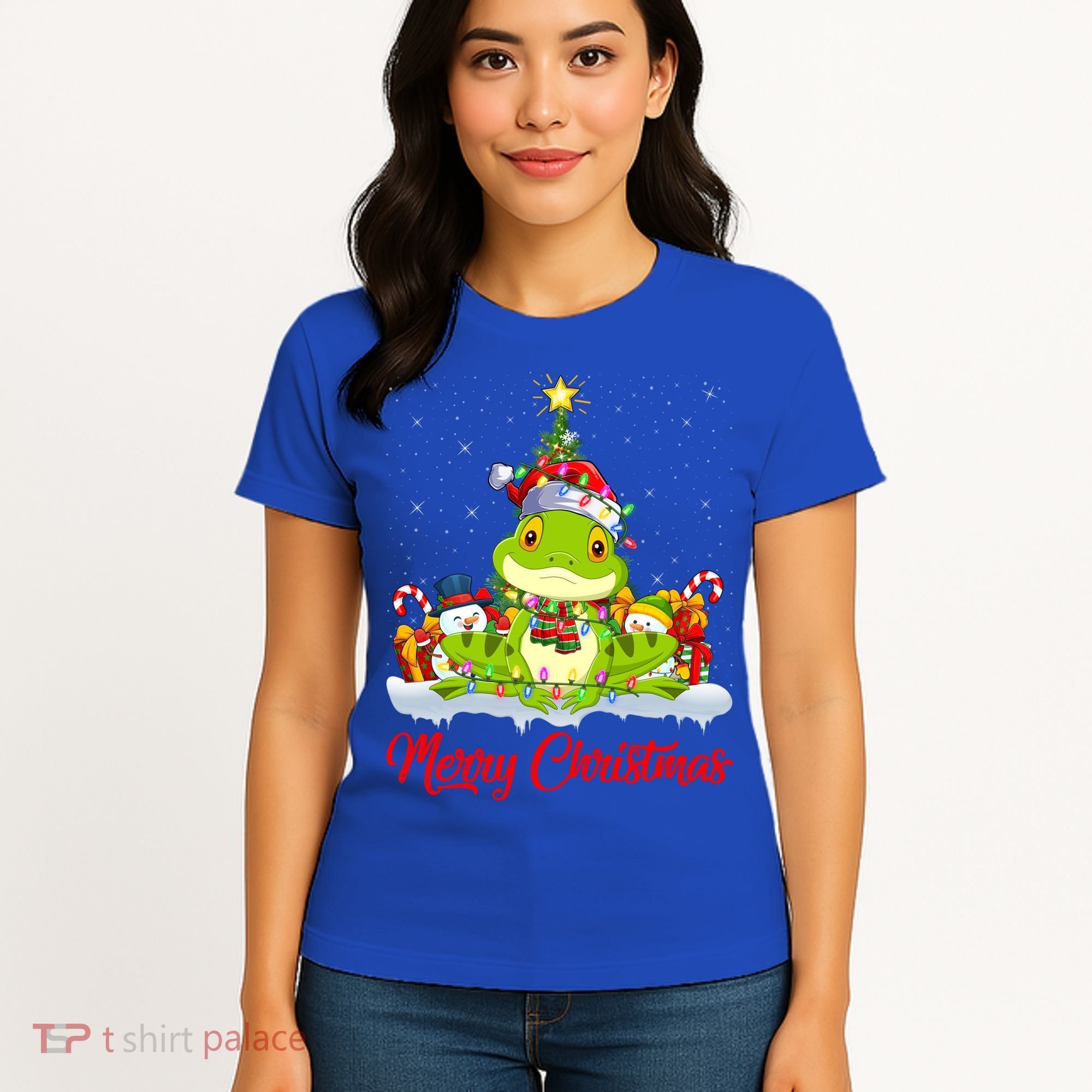 Tree Frog Xmas Tree Lighting Santa Tree Frog Christmas Funny Gift Women's T-Shirt