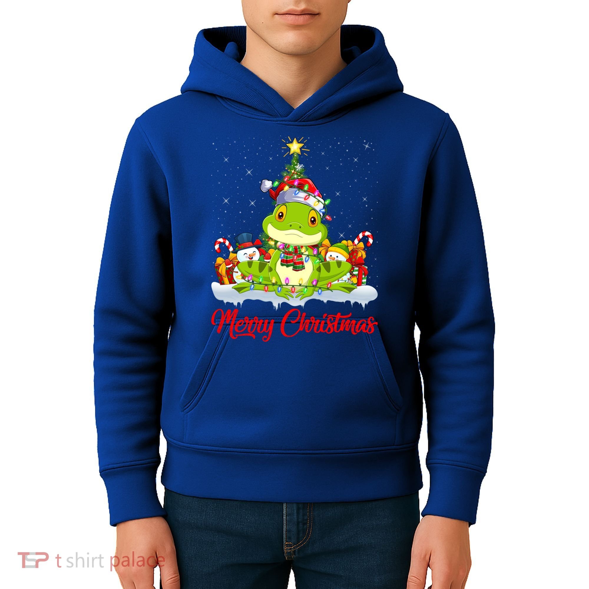 Tree Frog Xmas Tree Lighting Santa Tree Frog Christmas Funny Gift Kids Hoodie