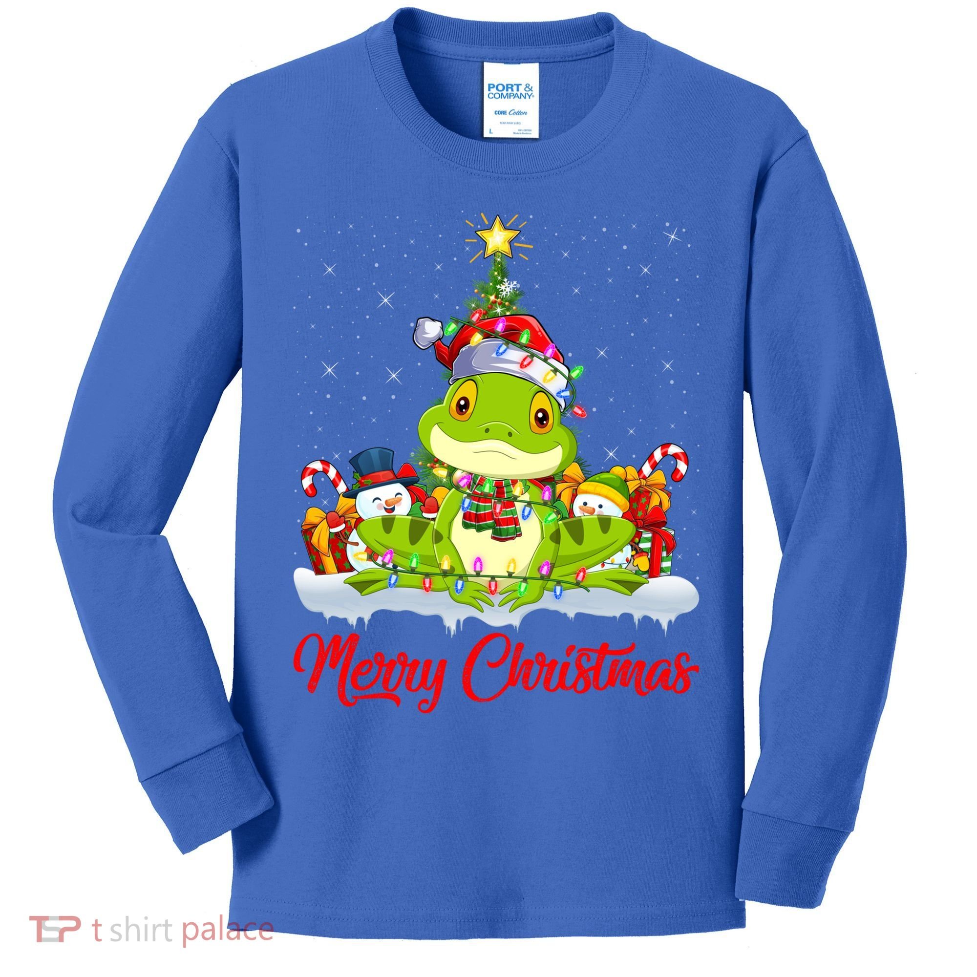 Tree Frog Xmas Tree Lighting Santa Tree Frog Christmas Funny Gift Kids Long Sleeve Shirt