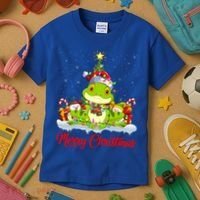 Tree Frog Xmas Tree Lighting Santa Tree Frog Christmas Funny Gift Kids T-Shirt thumb 3